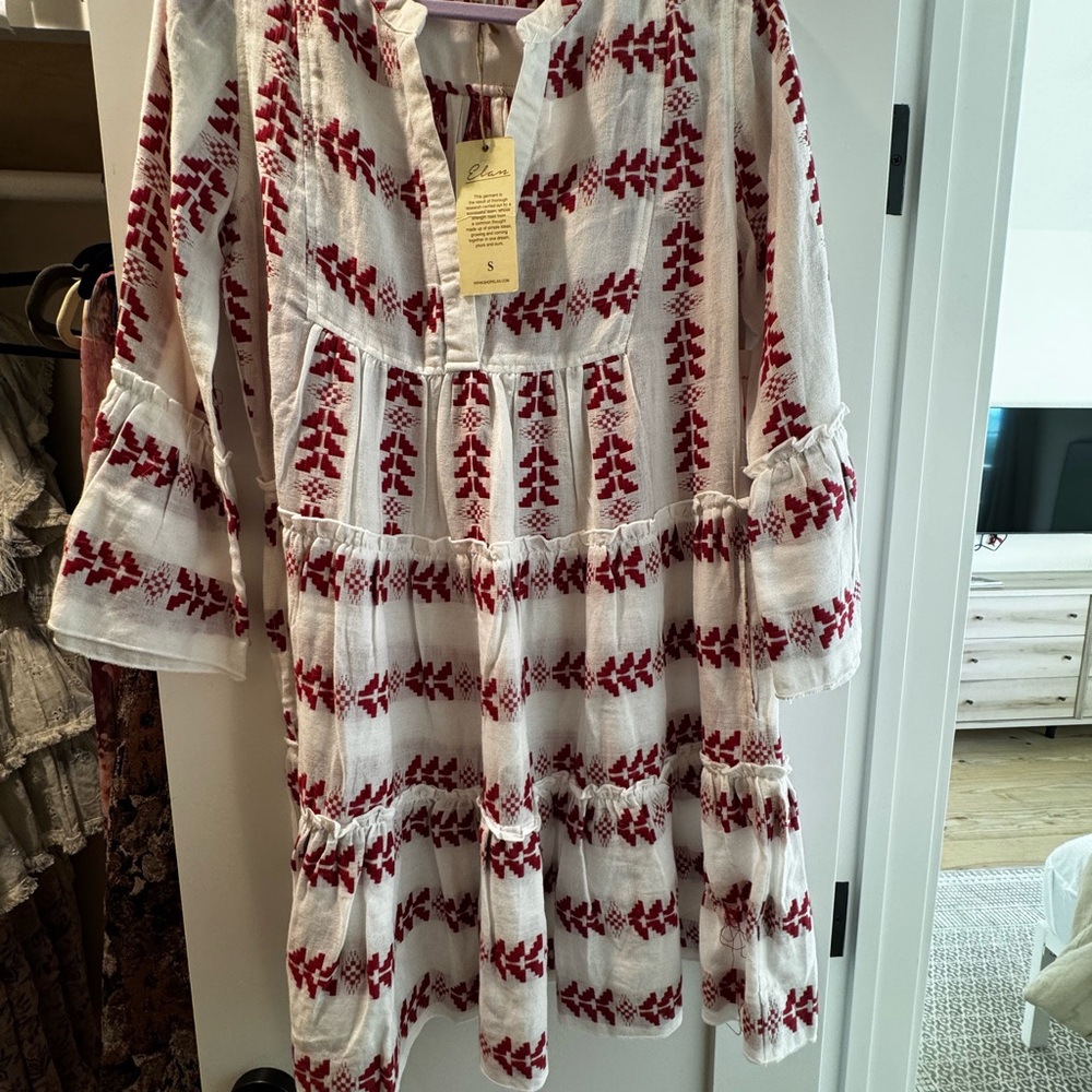 Elan White and Red Sundress with Bell Sleeves